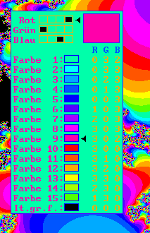 Bildschirm-Schnappschuss vom Farben-Einsteller. Grösserer Umfang von 11¼ KB