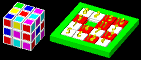 Zauberwürfel (Rubrik's Cube®) und 15er-Zahlenschiebespiel