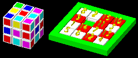 Magic cube (Rubrik's Cube®) and 15 number shift puzzle